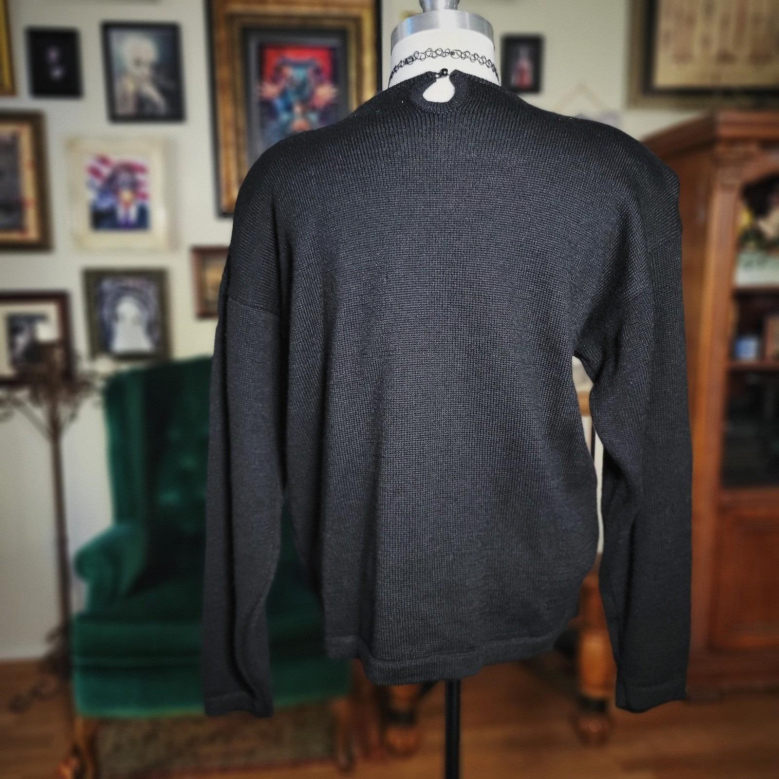 Cervelle Wool Sweater Vintage 80s Beaded Embellished Black Knit Top Large 6470C