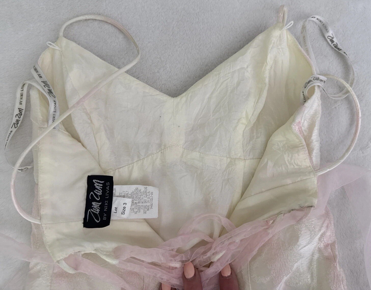 Vintage 80s Zum Zum Prom Dress SZ 3 Light Pink Tulle Spaghetti Strap Corset Back