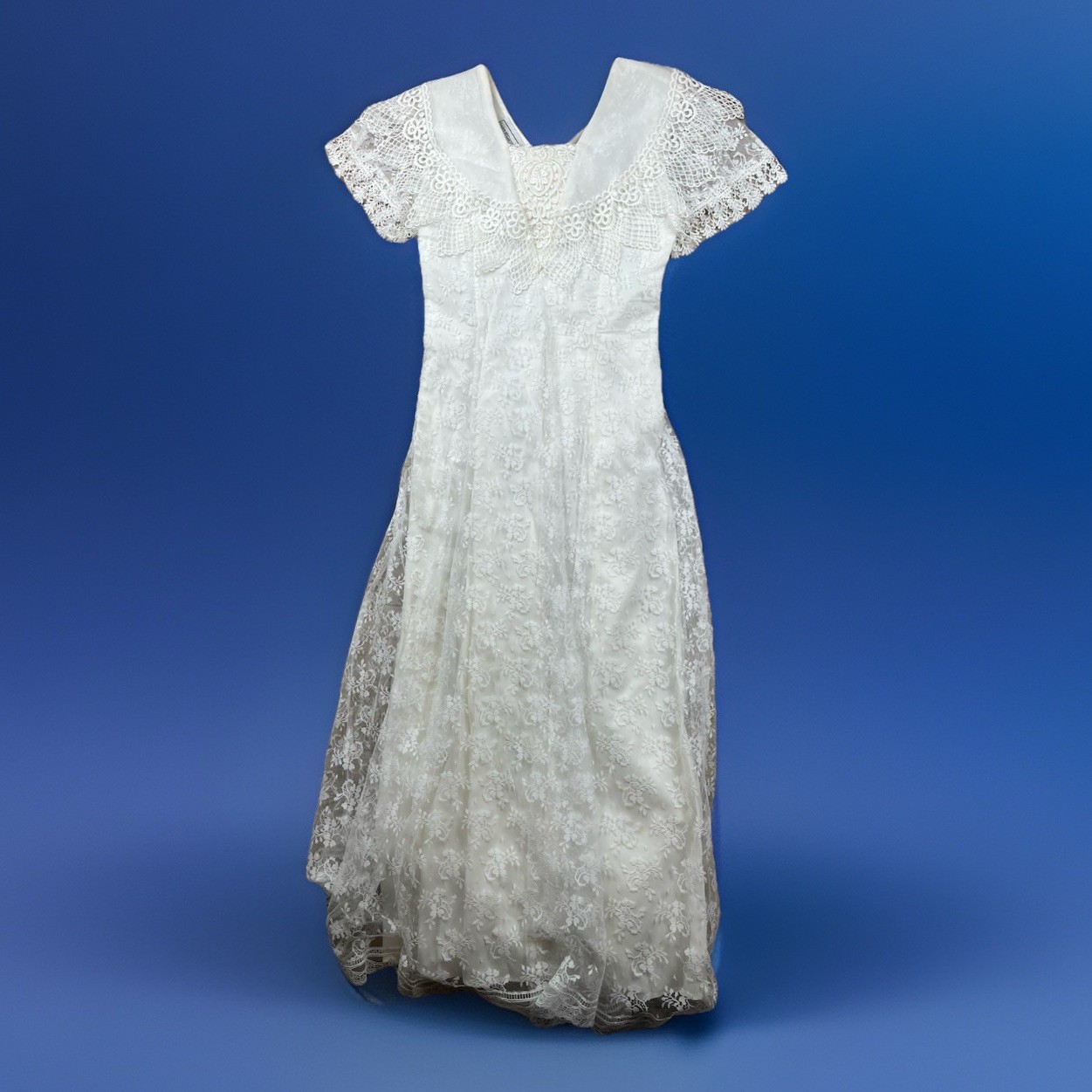 Scott McClintock White Lace Bridal Gown 8 V Neck Flutter Slv Wedding Dress