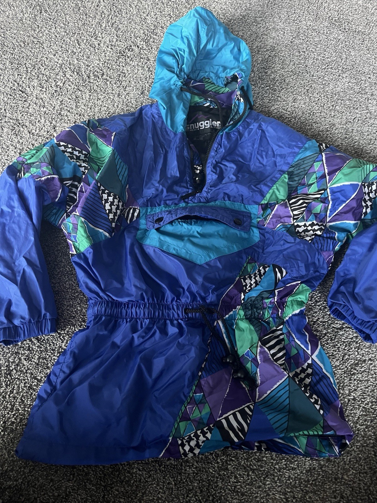 Vtg 80s 90s Snuggler by Kaelin Blue Abstract Print Cinch Light Jacket Size 6 SS