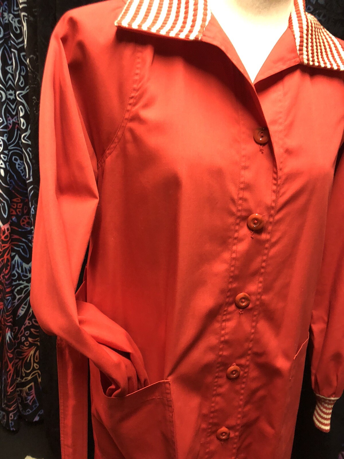 The Clothes Horse vintage Shirt Dress Jacket Size 12 Red Candy Stripe Duster