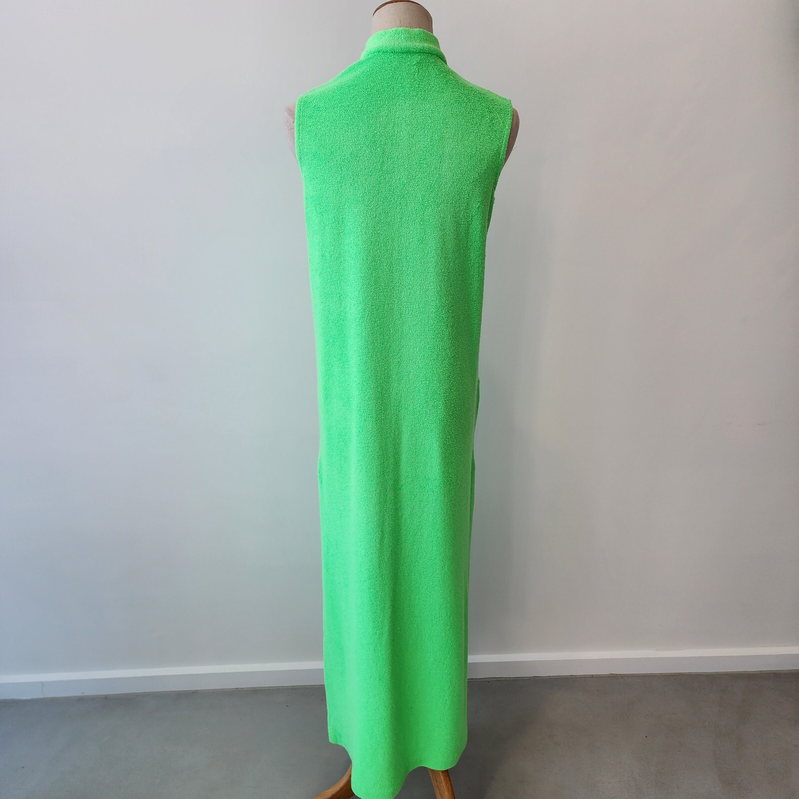 Vintage Catalina Dress Medium Neon Green Maxi Terry Towelling Cloth USA 70s