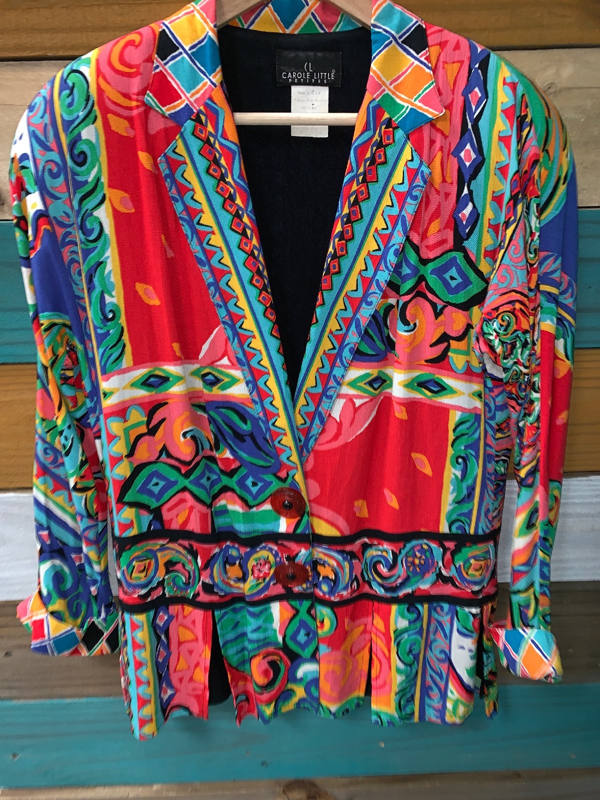 VTG Carole Little Multi Color Peplum Jacket Blazer Art To Wear Women’s Size 4*