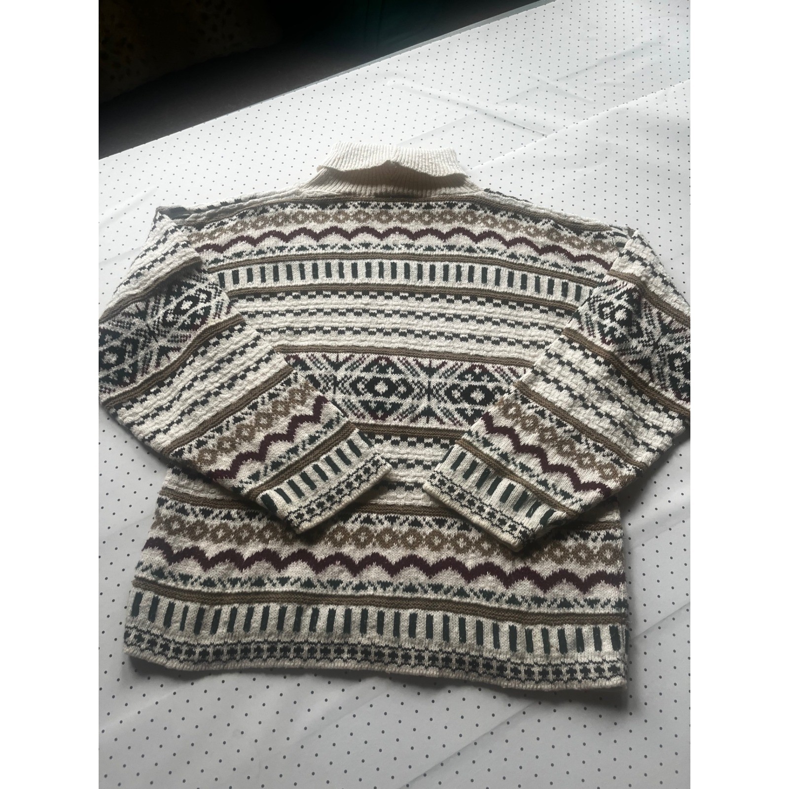 In Charge Vintage Fair Isle Mock Neck Sweater Womens Large Nordic Knit USA Made