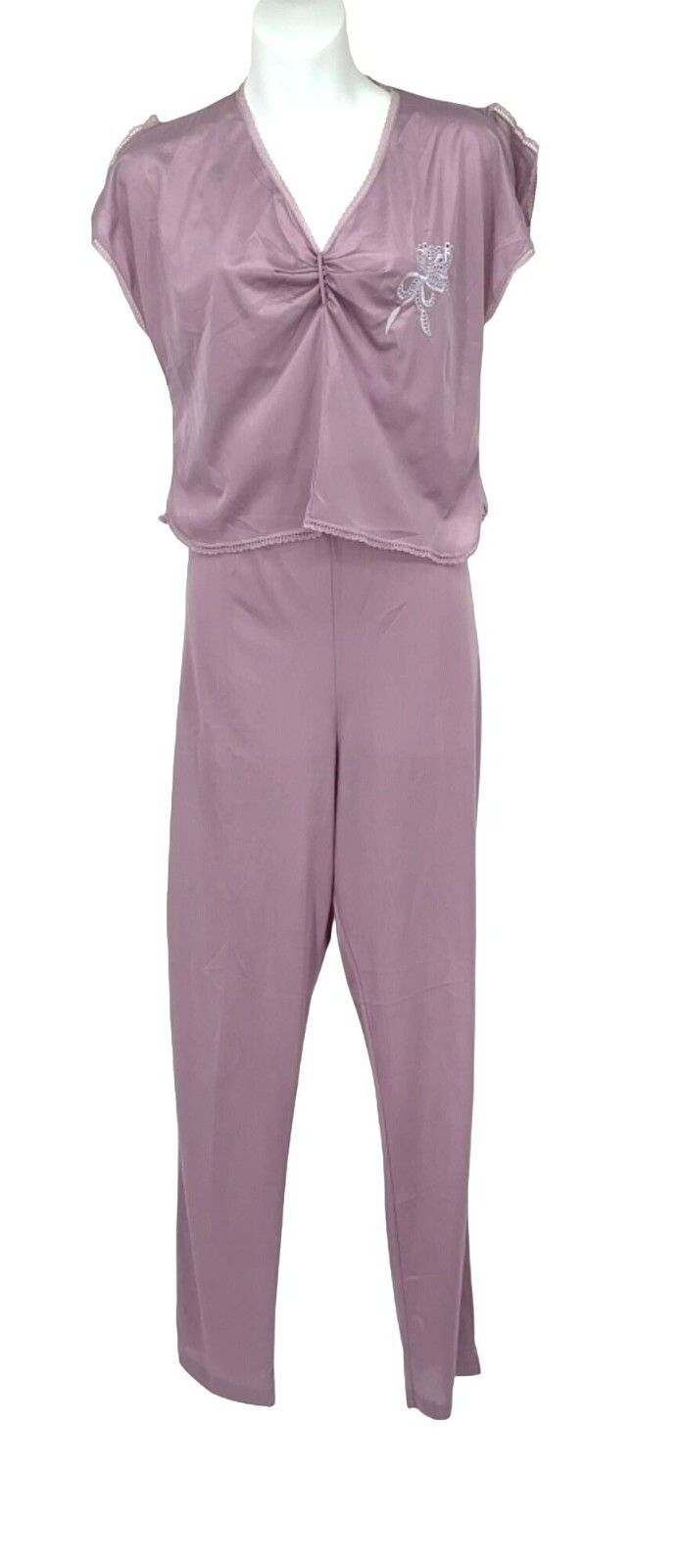 Vtg Mauve Embroidered Two-Piece Set Size S The Fashion Place 60s 70s