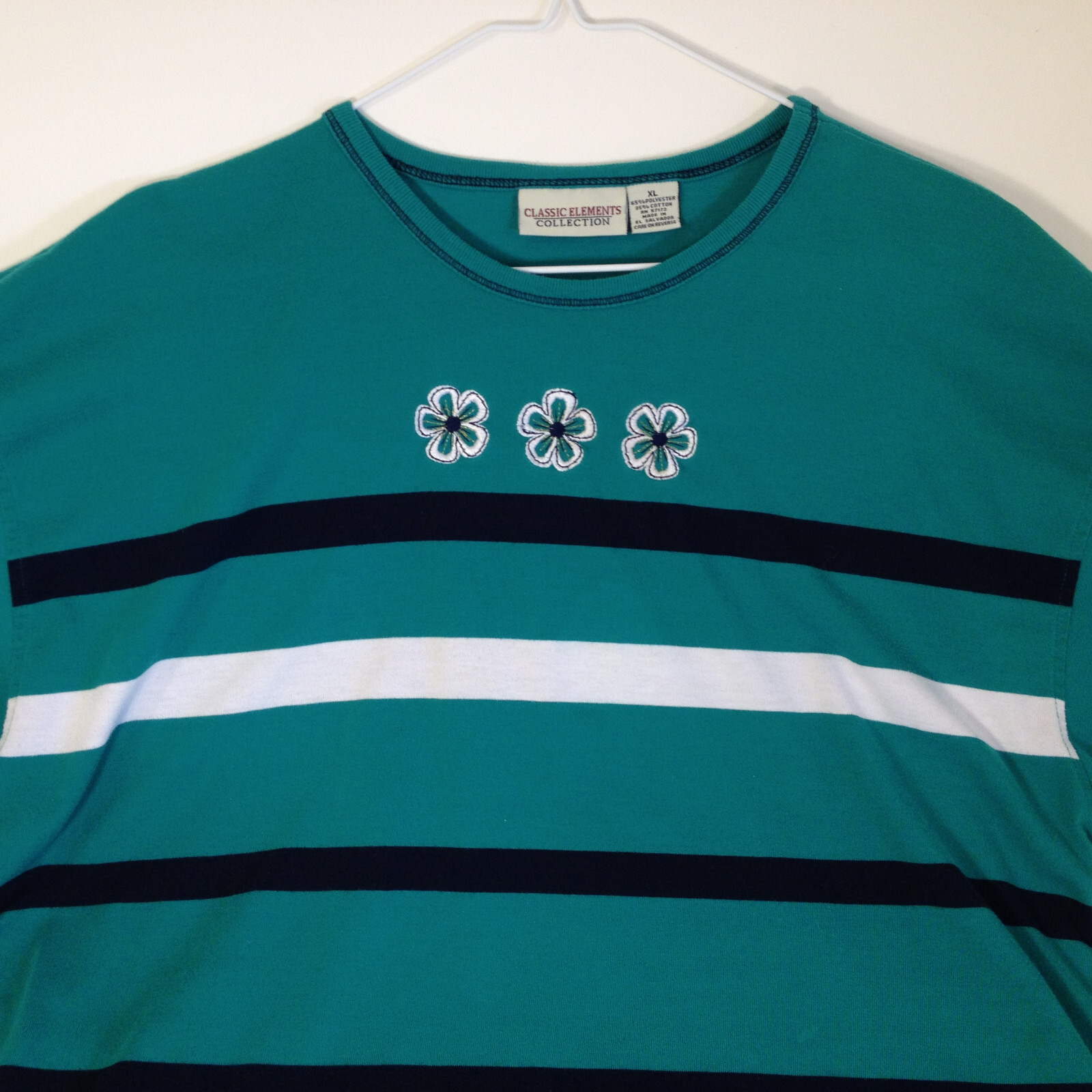 Vintage Classic Elements Collection Womans Embroidered Stripes Top Shirt Sz XL