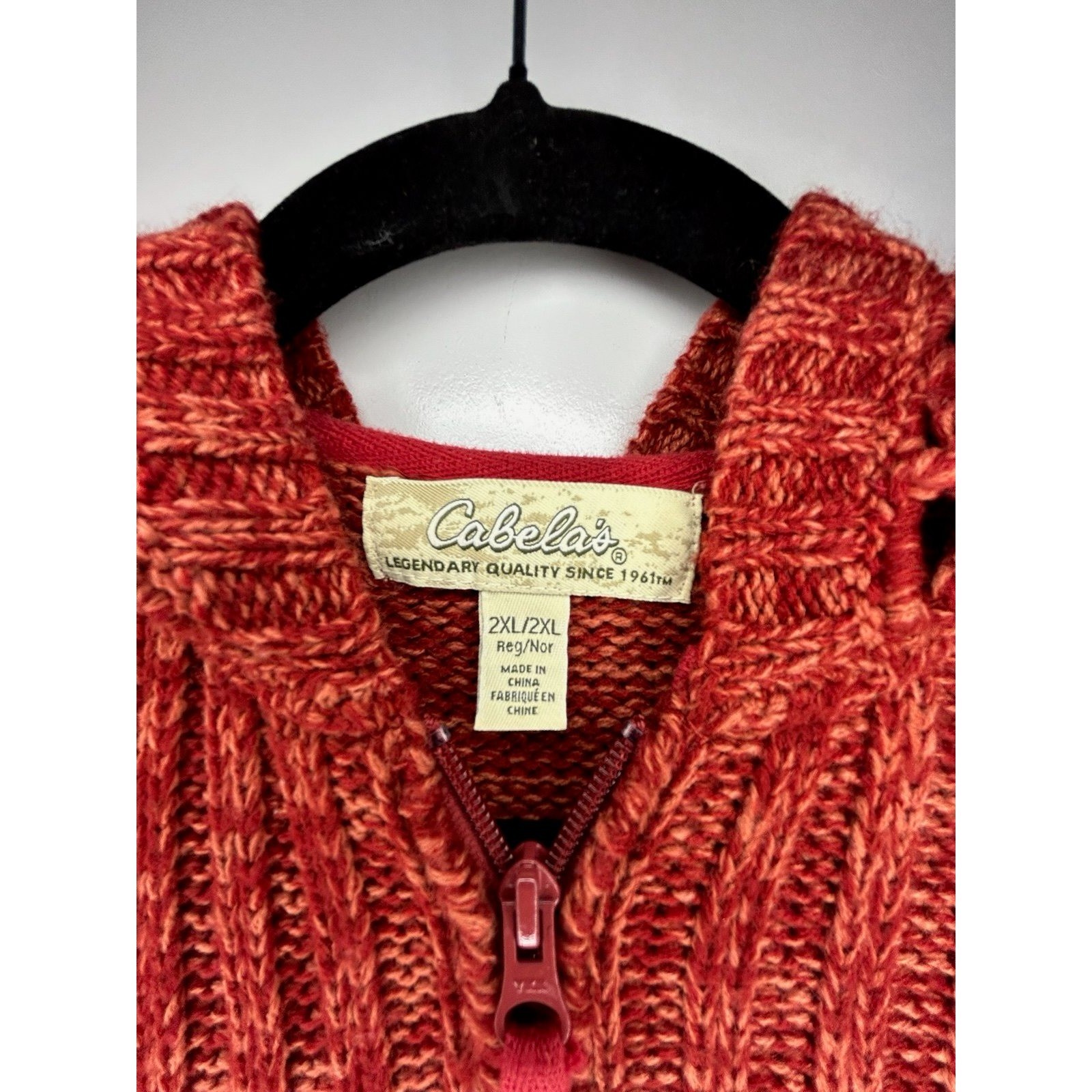 Vintage Y2k Cabela’s Knitted Full Zip Sweater Jacket With Crochet Hood & Pockets