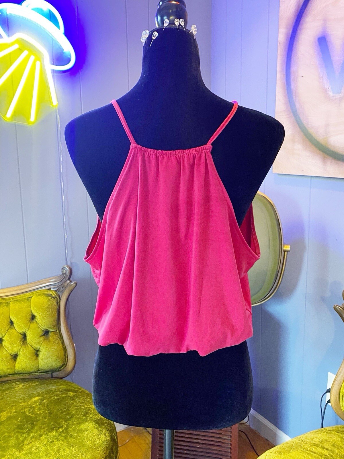 Vintage Y2K Hot Gal Fuchsia Pink Crossover Deep V Top Size Large