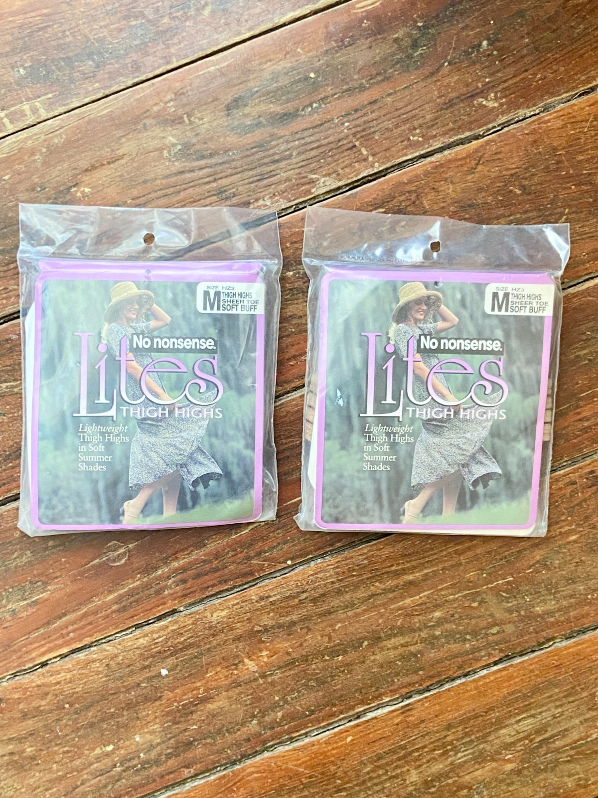 Vintage Hosiery Lot 2 NOS Thigh Highs No Nonsense Lites Lightweight Soft Buff M