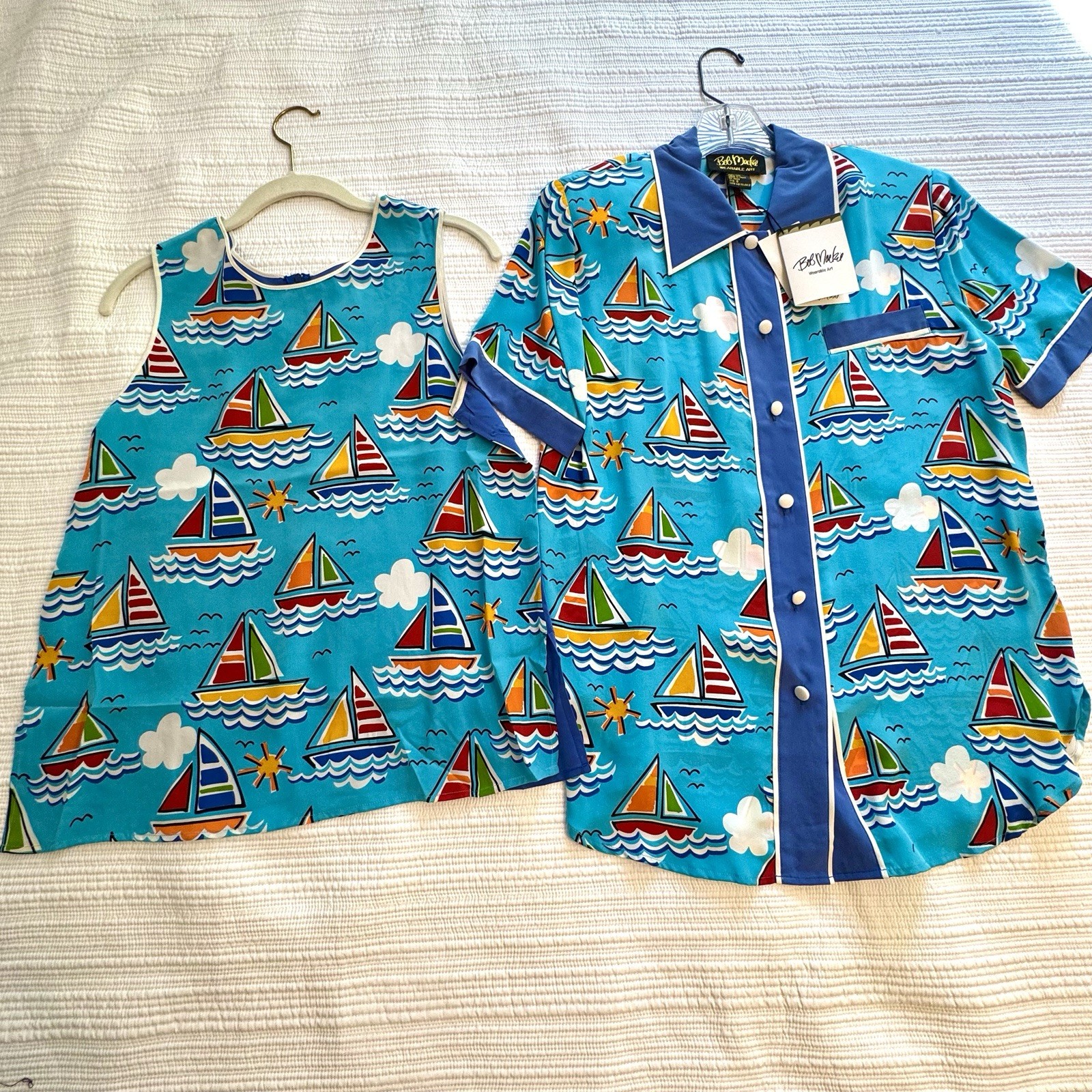 Vintage Bob Mackie Wearable Art S short sleeve & Sleeveless Set silk sail boat