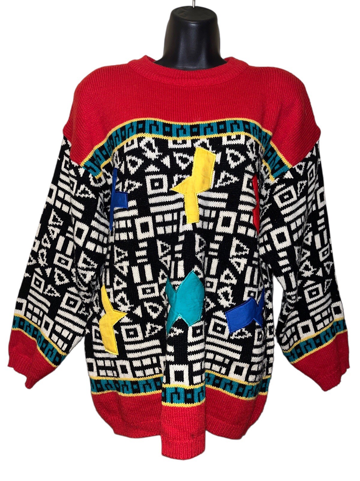 Vtg 80s 90s The Import Workshop Geometric Coogi Style Sweater L Korea Oversized