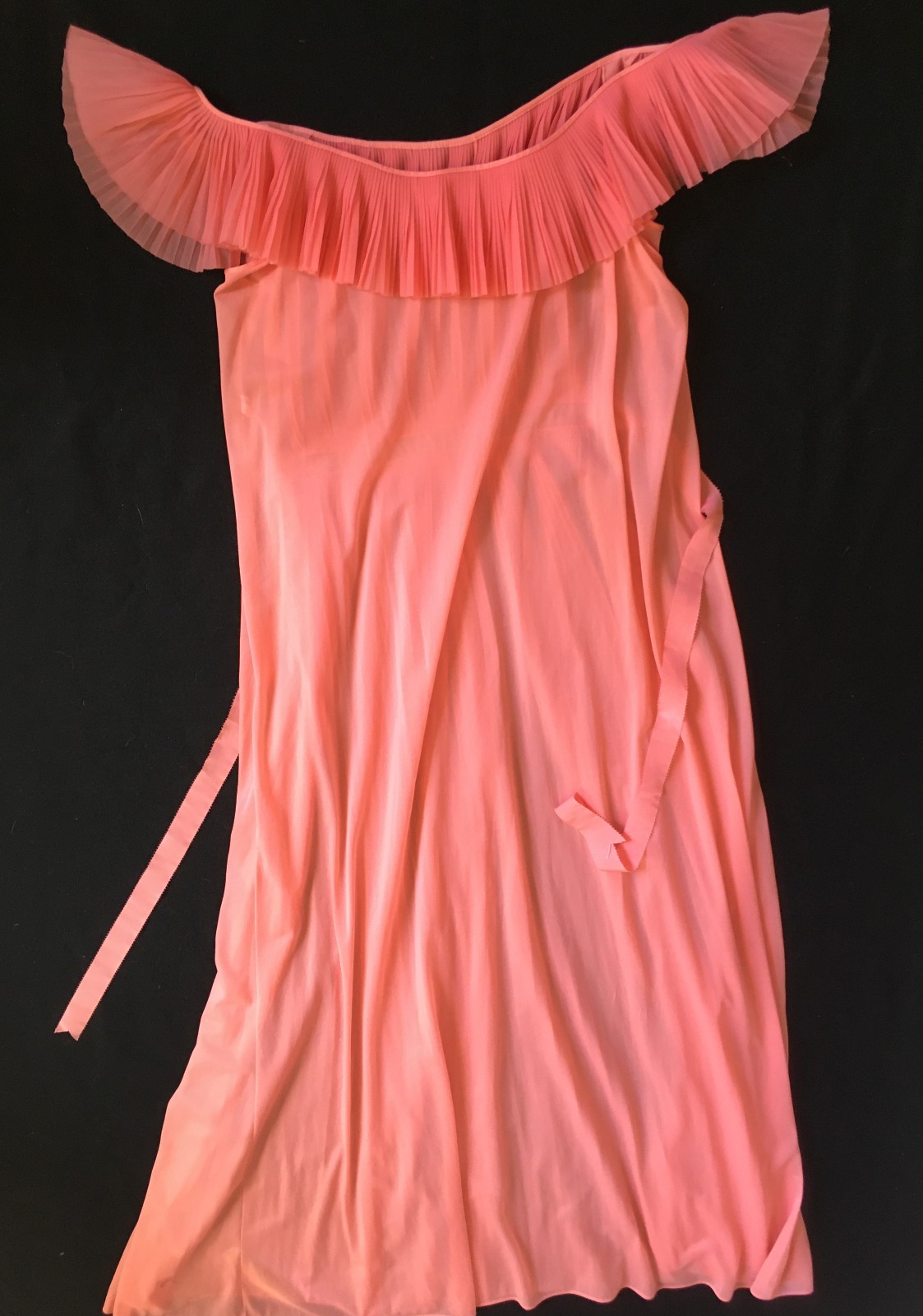 Vanity Fair Coral Pleated Tie Back Gown Slip Dress Negligee Nightgown 36