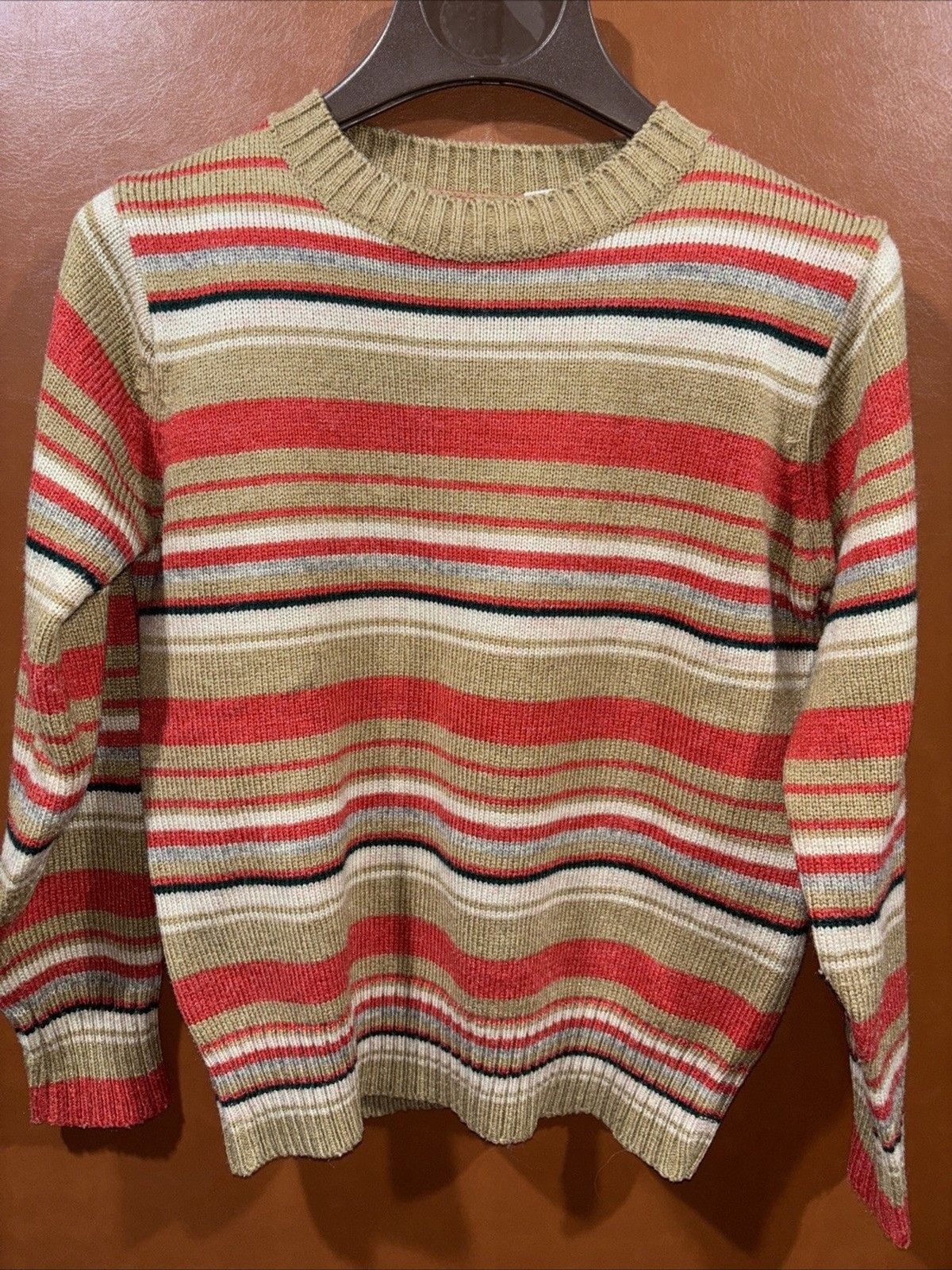 Vintage 1980s Woman’s Large Morton’s Point Acrylic Sweater EUC Tan And Orange