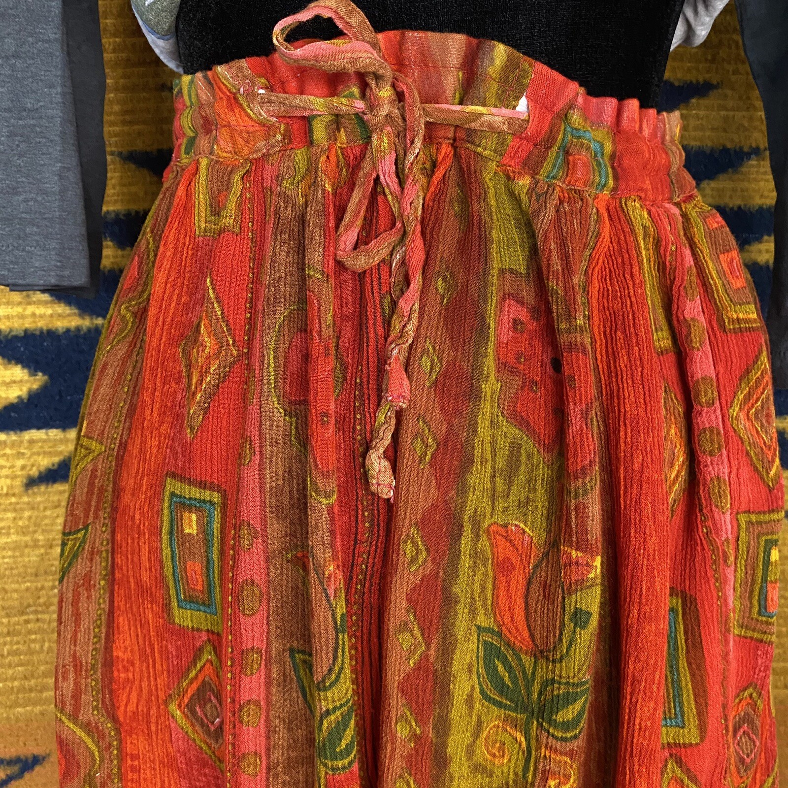 Vintage Zanana by Saraf Floral Maxi Rayon Skirt. OSFM. Tie Waist. India.