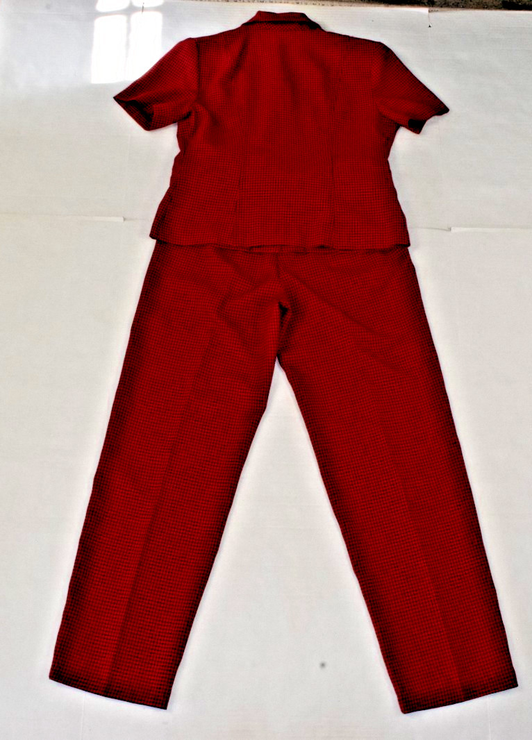 Vintage Suit Set First Option Size 6 80s Red Black Gingham Plaid Poly Made USA