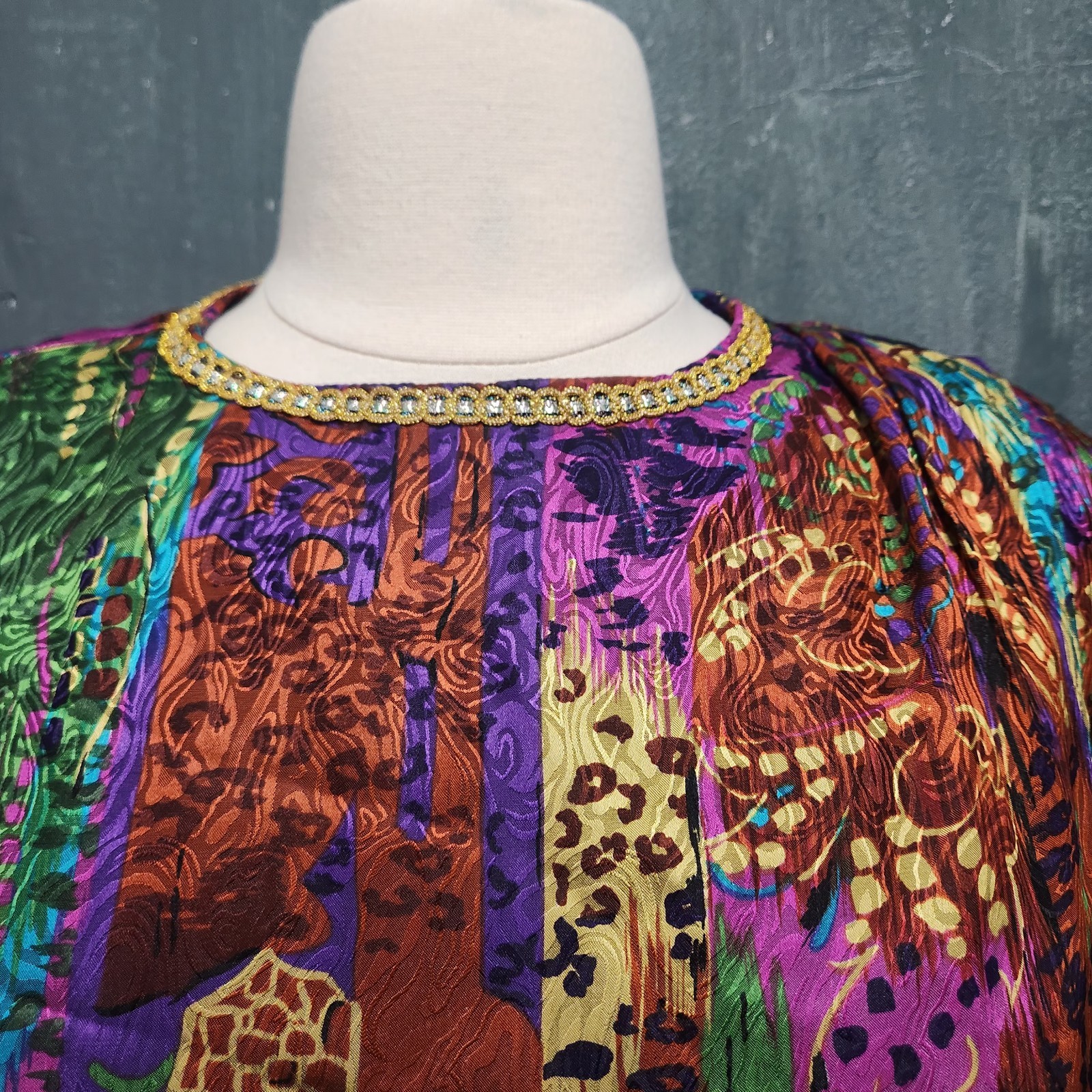VTG 1970s Ruth Norman Artsy Bold Mixed Prints Blouse Size XL Shoulder Pads