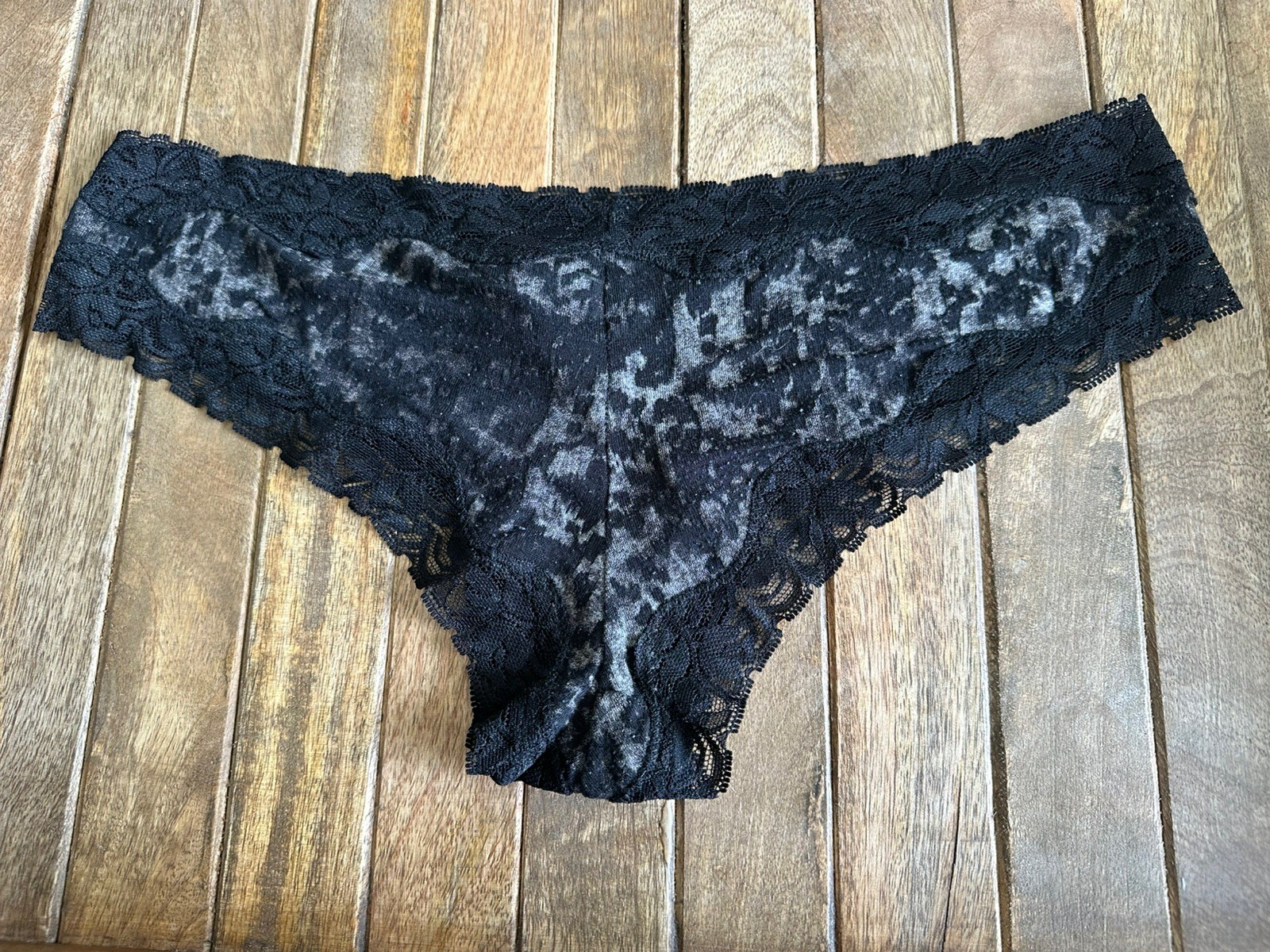 Vtg Express Intimates M Black & Gray Animal Print Panties W Lace Trim