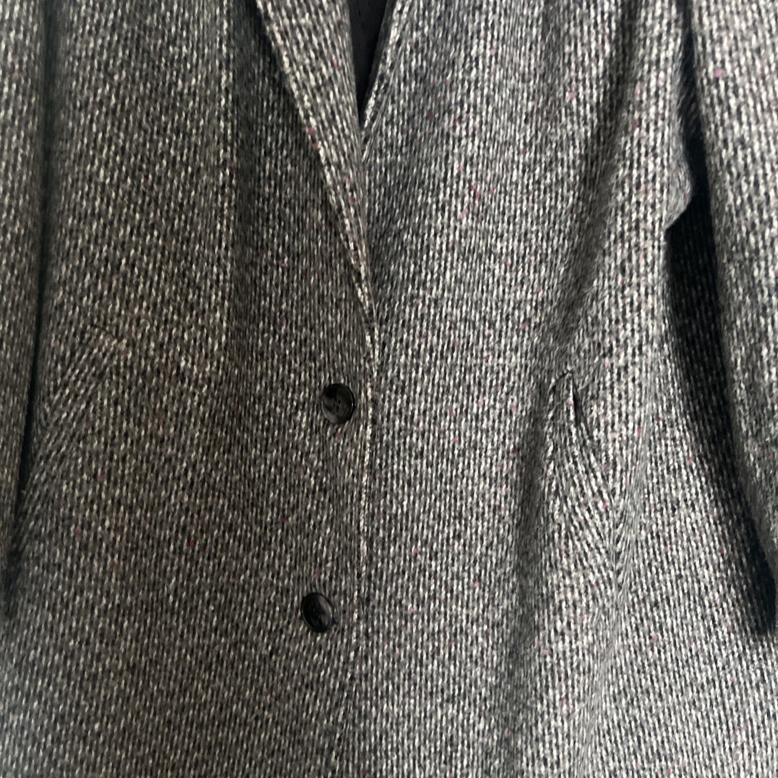Vintage Herringbone Tweed Wool Blend Coat NY girl Gray White Union Made USA