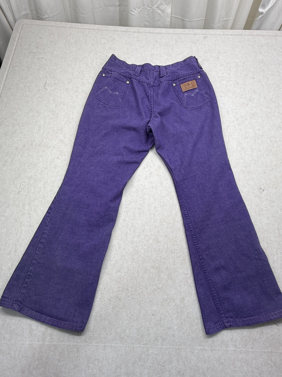 Vintage 1970s Maverick Blue Bell Purple Denim Jeans High Rise Bell Bottom USA 18