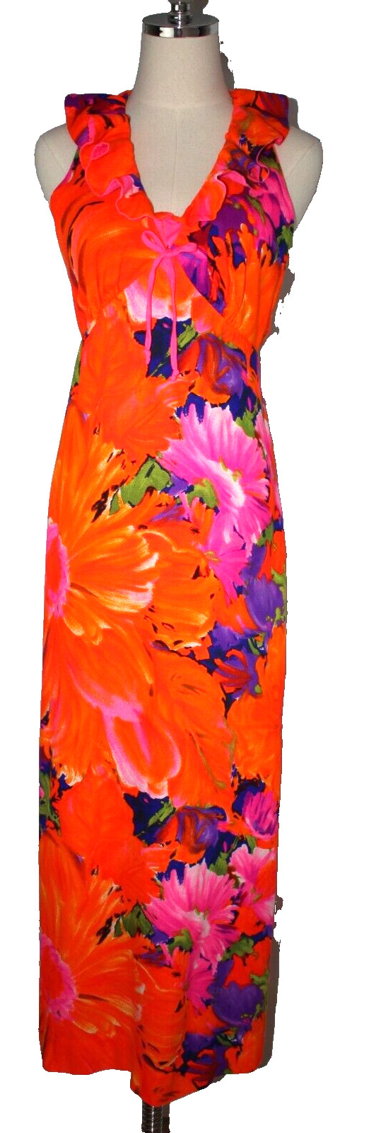 Vintage Waltah Clarke 1960s Vibrant Retro Hawaiian Halter Dress Sz 9