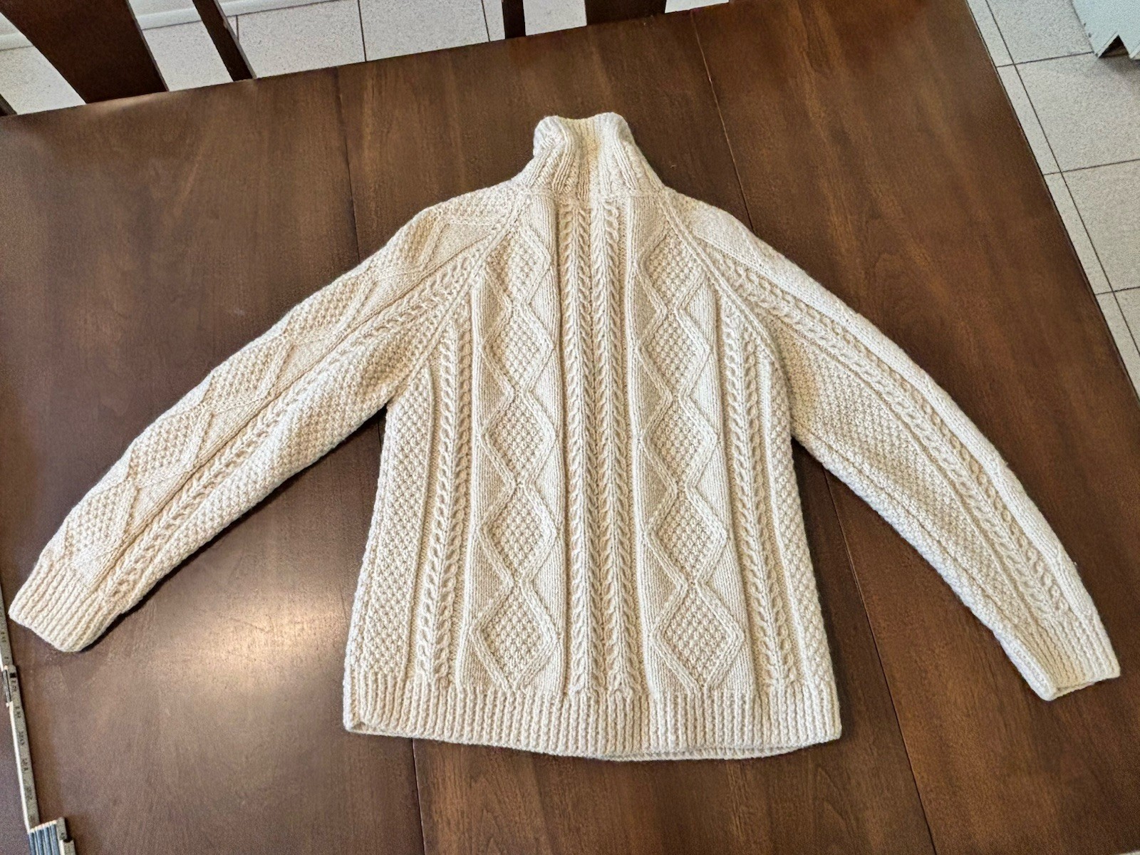 VTG 1970s Sweater Ivory Cream Cable Knit Cardigan Button XS B32″