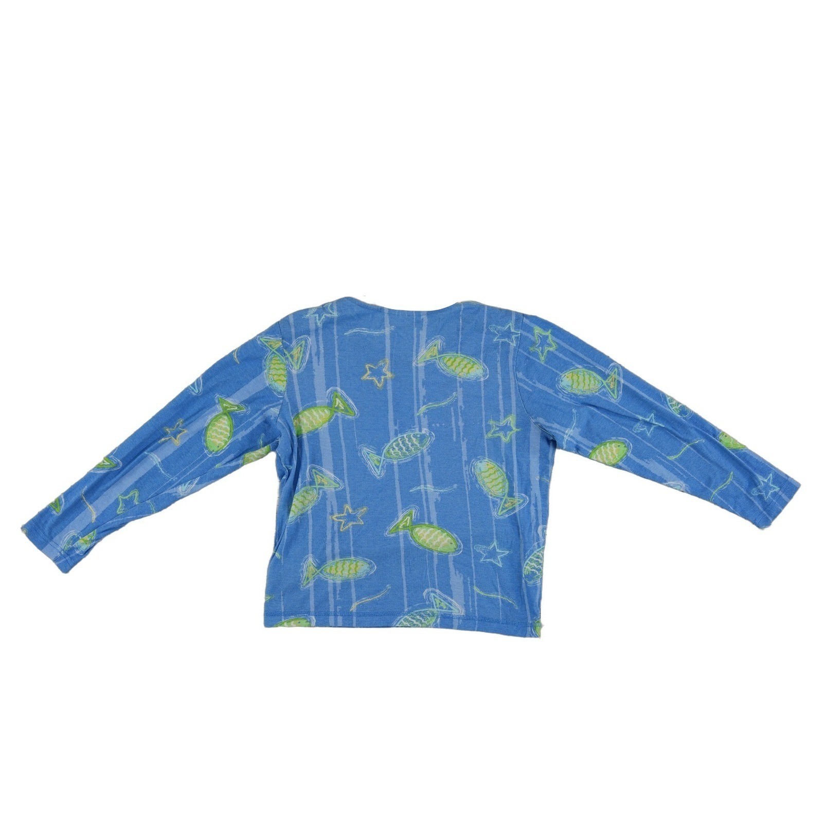Vintage Lulu B Top Women’s Size Large Blue Fish Print Nautical Star 100% Cotton