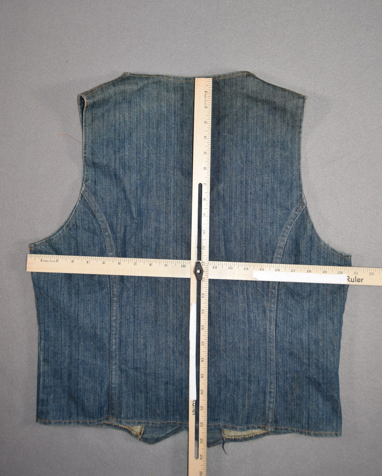 Vintage Denim Vest Womens Medium Western Snap Button Jean Jacket Hippy 80s