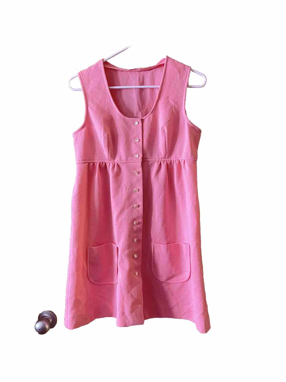 Vintage Barclay Square 70s Pink Polyester House Dress Size 14