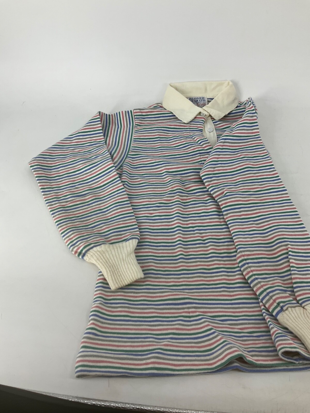 Vintage Women’s Rugged Wear Ltd Heavy Cotton Polo Pastel Stripes USA Size M