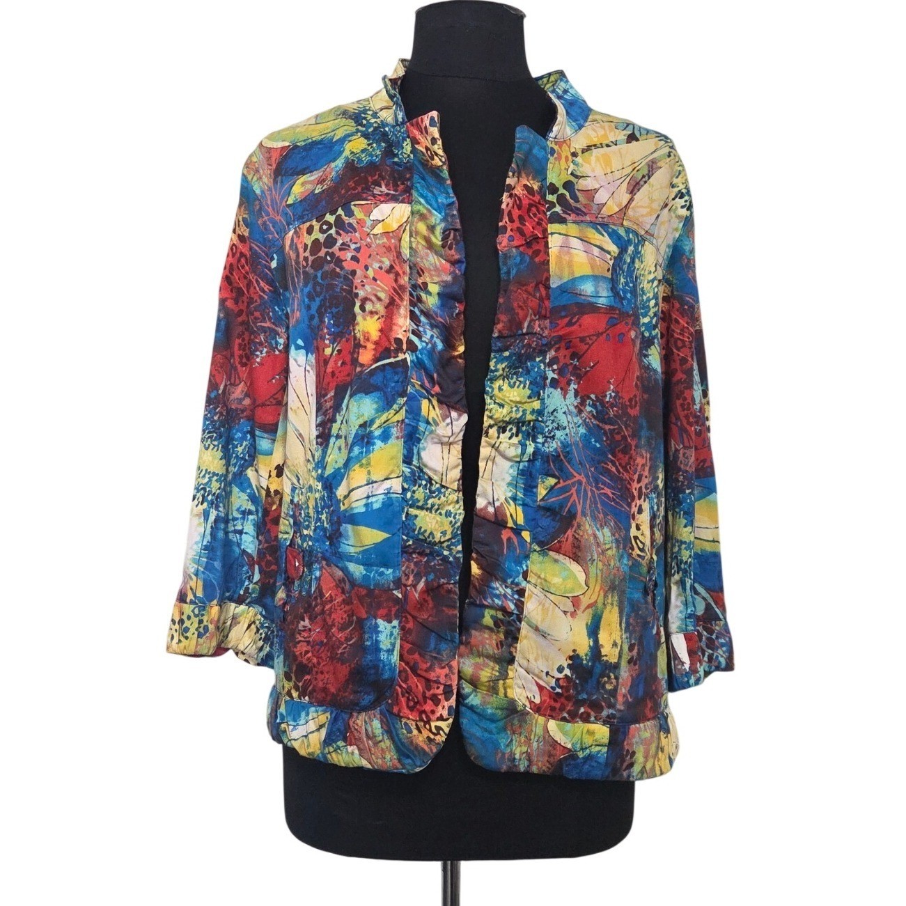 Patchington Vintage Floral Leopard Print Ruffle Open Front Jacket Cardigan Large