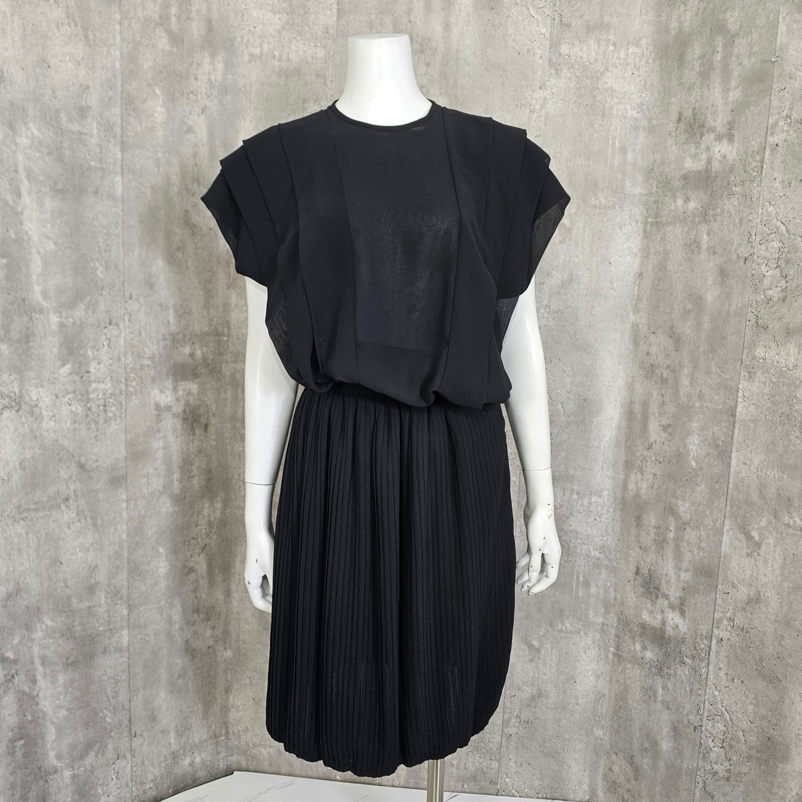Vintage 80s Barboglio Cristina Jan Black Pleated Skirt & Sheer Blouse Set USA 4
