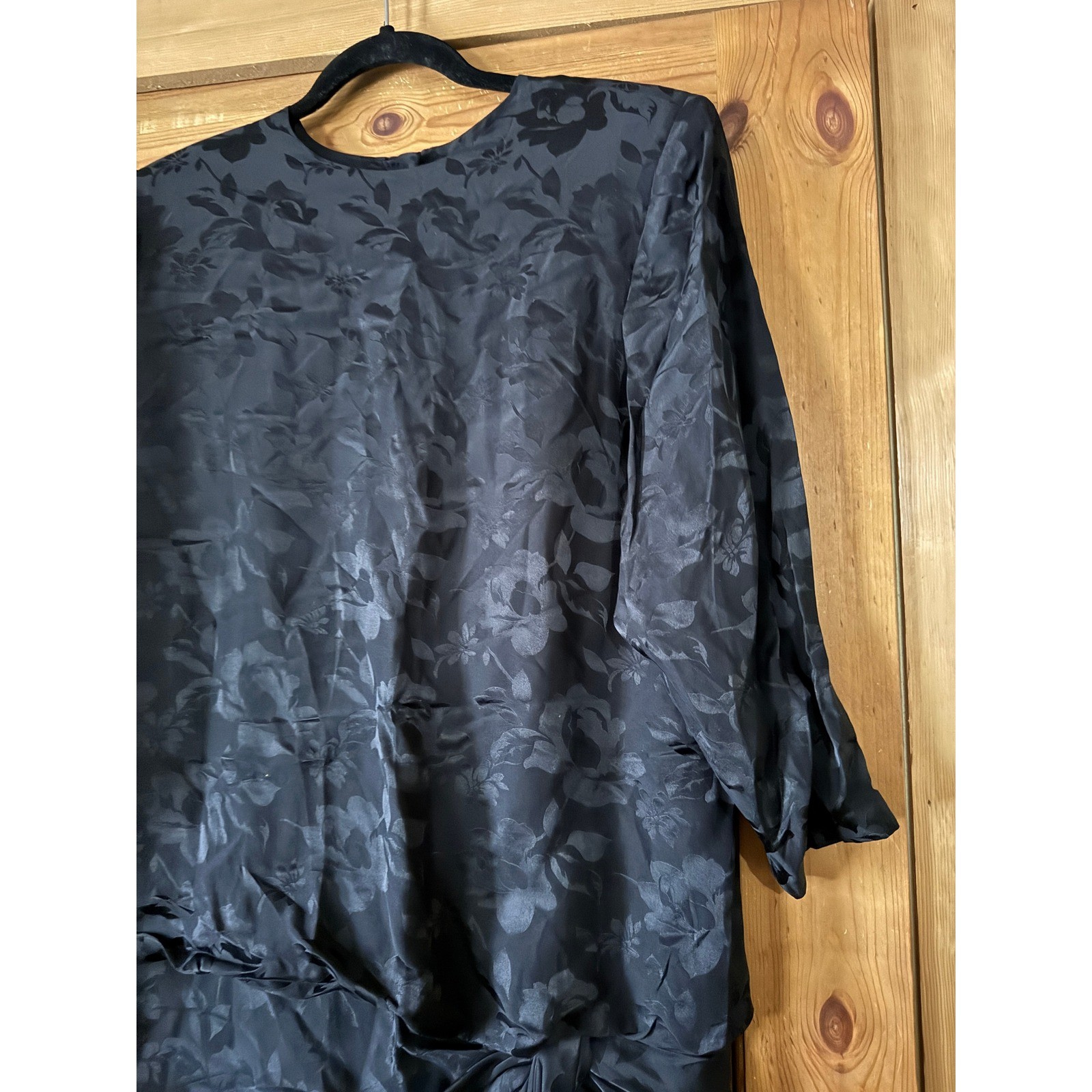 Silk Studio Vintage Black Silk Jacquard Floral Drop Waist Bow Cocktail Dress