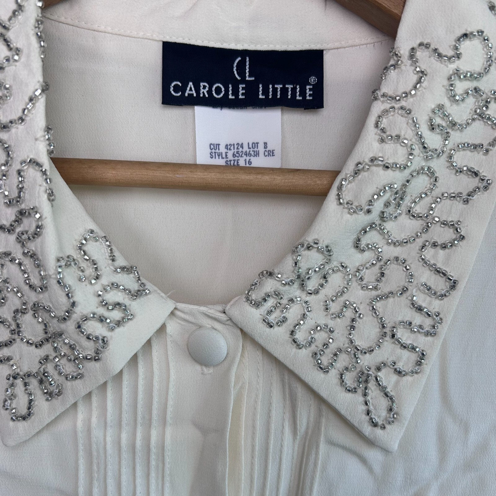 Vintage 90s CL Carole Little Beaded Collar Blouse