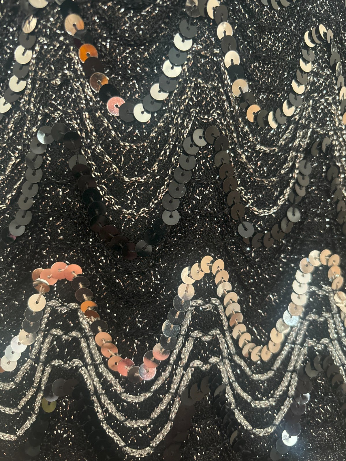 1970s Black and Silver Sequin Crop Top, by Rhoda Lee, Medium to Large