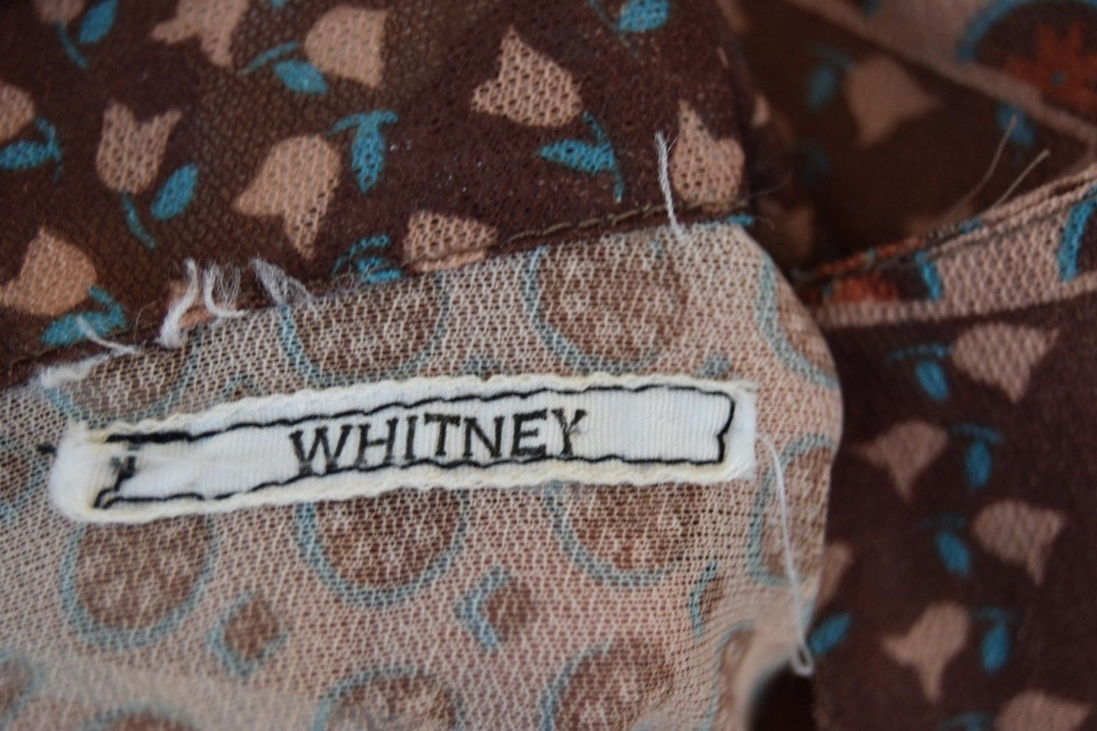 Vintage 1970s Blouse Boho Floral Geometric Print Tunic Sheer Brown M-L