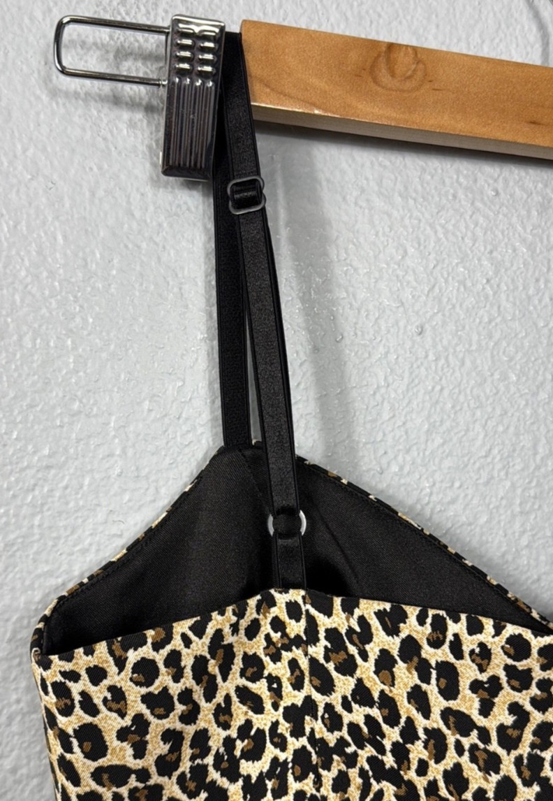 Vintage Bobbie Bee Leopard Print Bodycon Dress Size 6 Sexy Feminine USA Mini