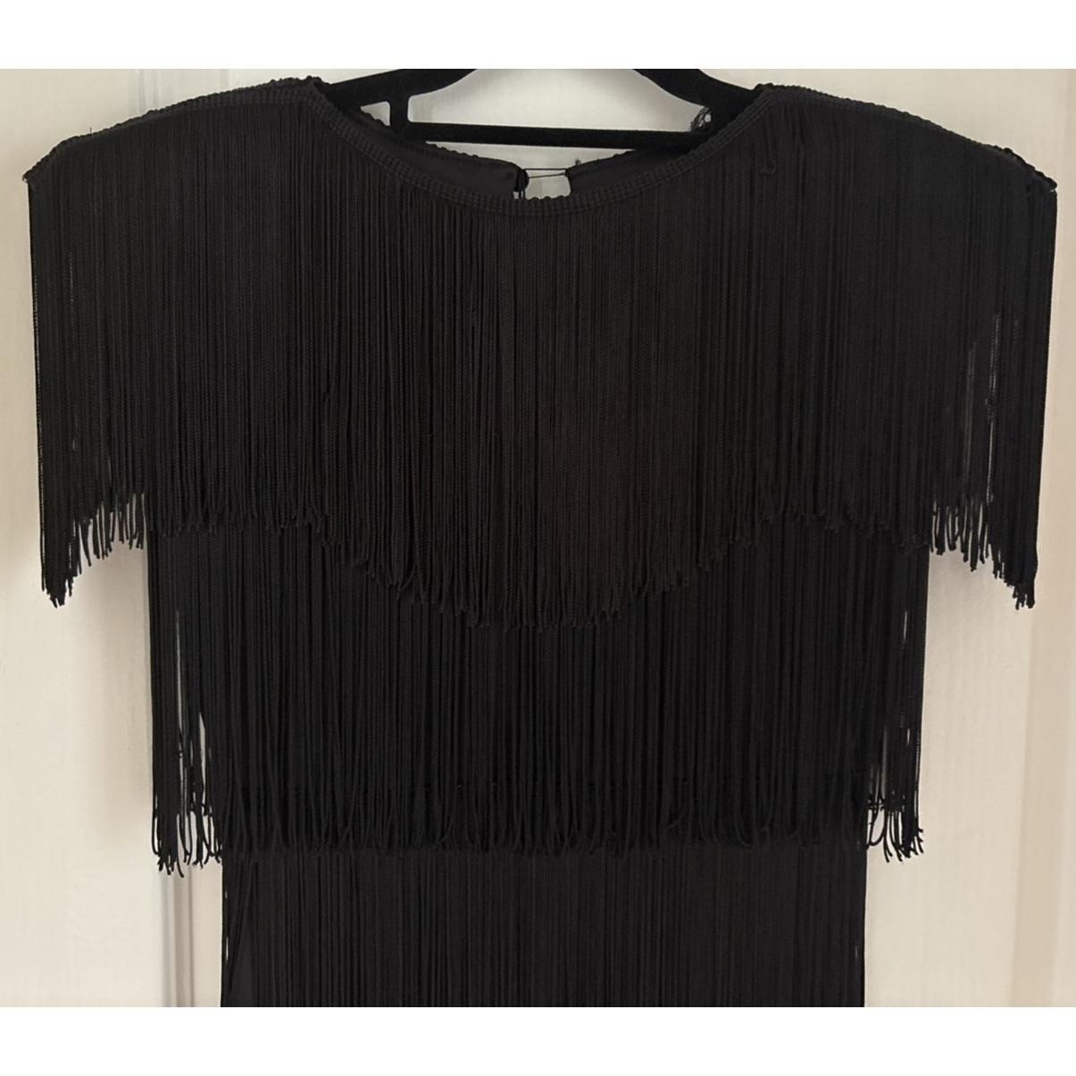 Vintage Womens Shuet Young HW Collections Black Fringe Dress Flapper Halloween 6