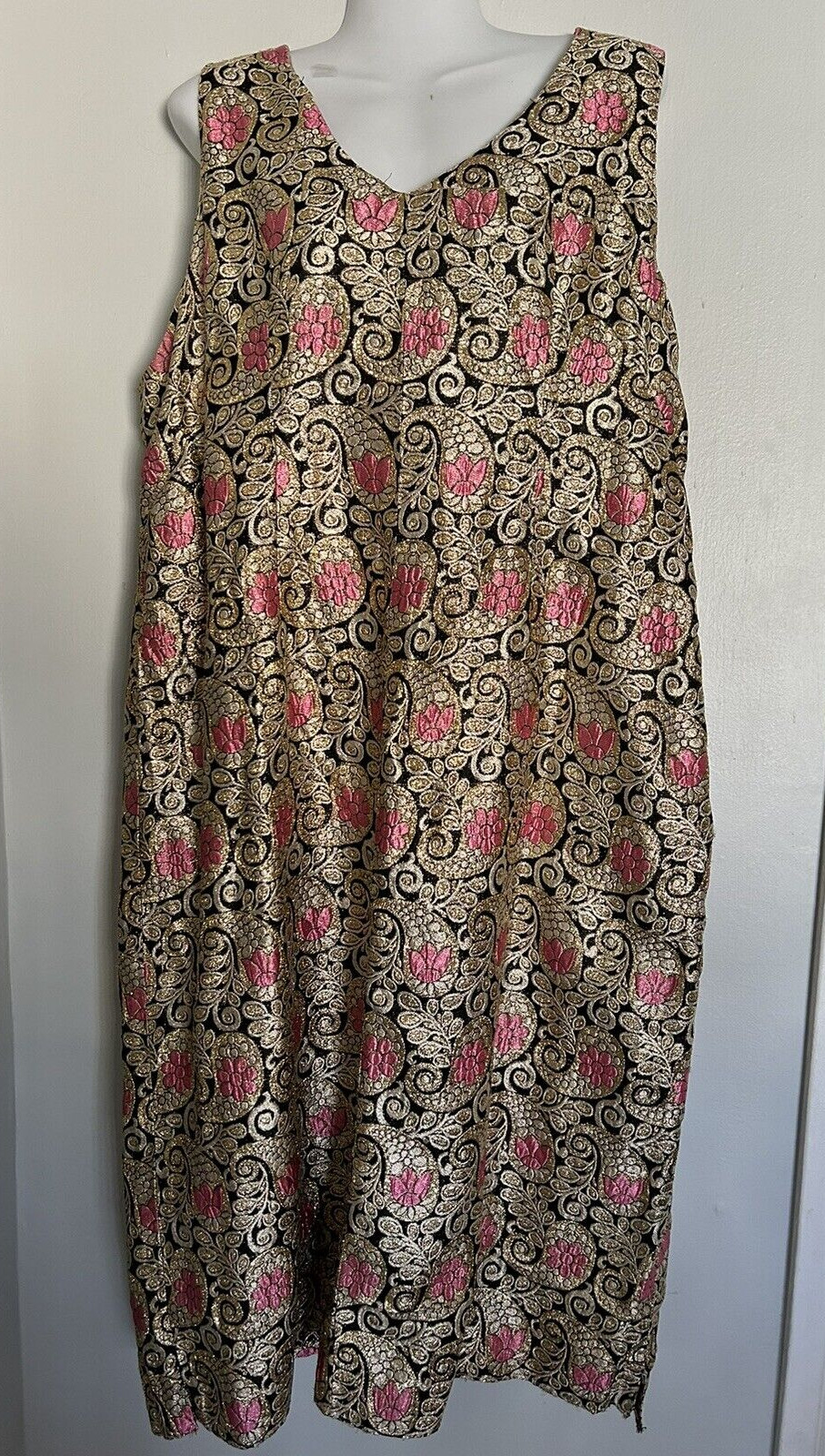 Vintage 50s 60’s Bombshell Gold & Pink Lame Dress Plus Size VLV