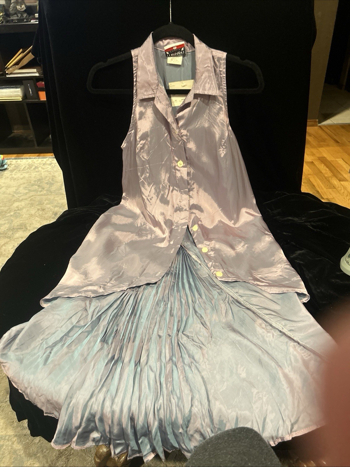 Vintage (80’s) Contempo Casuals SS Hi-Lo Satin lilac top W/ Pleating In Back