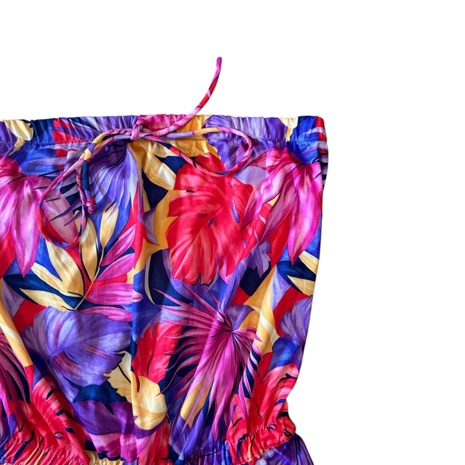 Vintage Granada Vibrant Tropical Palm Leaf Strapless Romper M