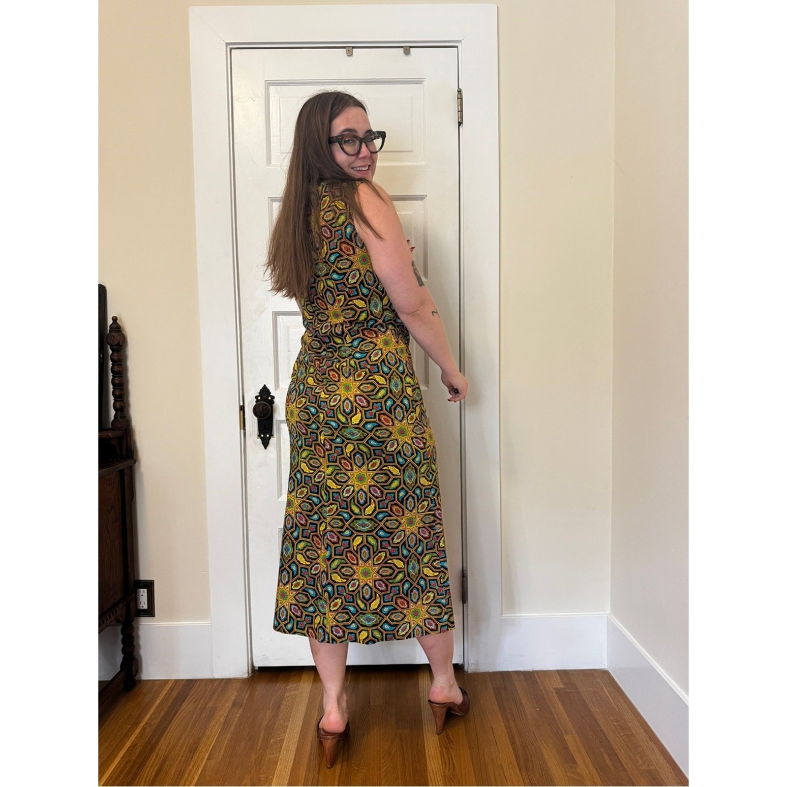 60s Vintage Barkcloth Mod Shift Dress Sz M