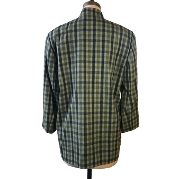 Vintage 90s wool checkered olive green and black blazer jacket, Plus size XL