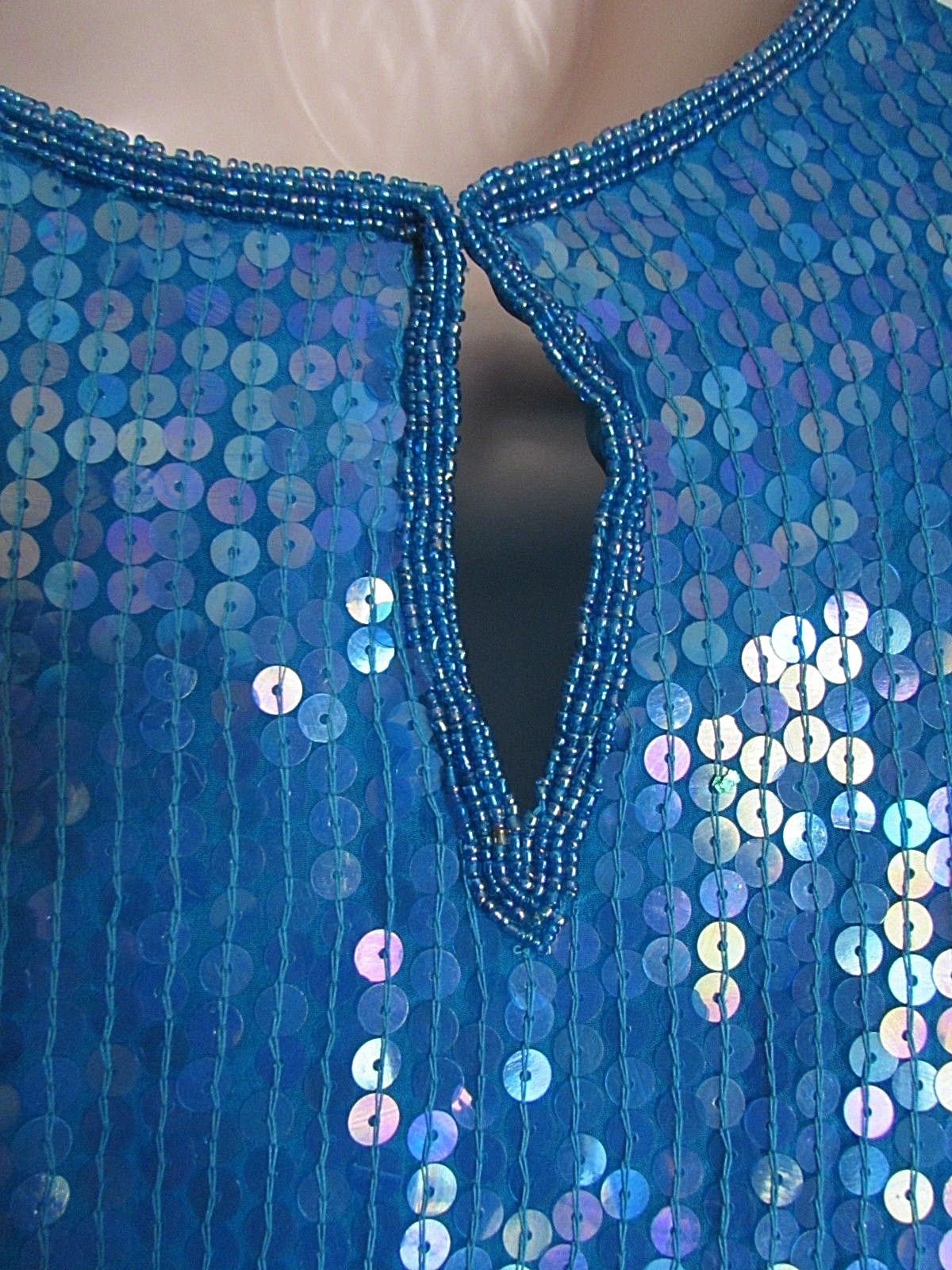 Vintage Jean for Joseph Le Bon Turquoise Sequin Short Sleeve Blouse Size M