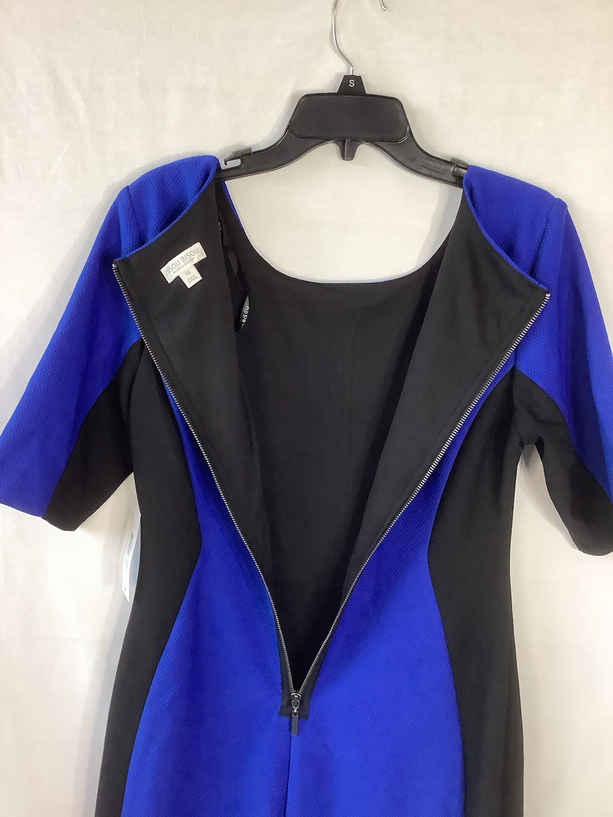 BISOU BISOU SIZE 14 DRESS POLY SPANDEX BLEND BLUE BLACK LINED LIGHT TEXTURE