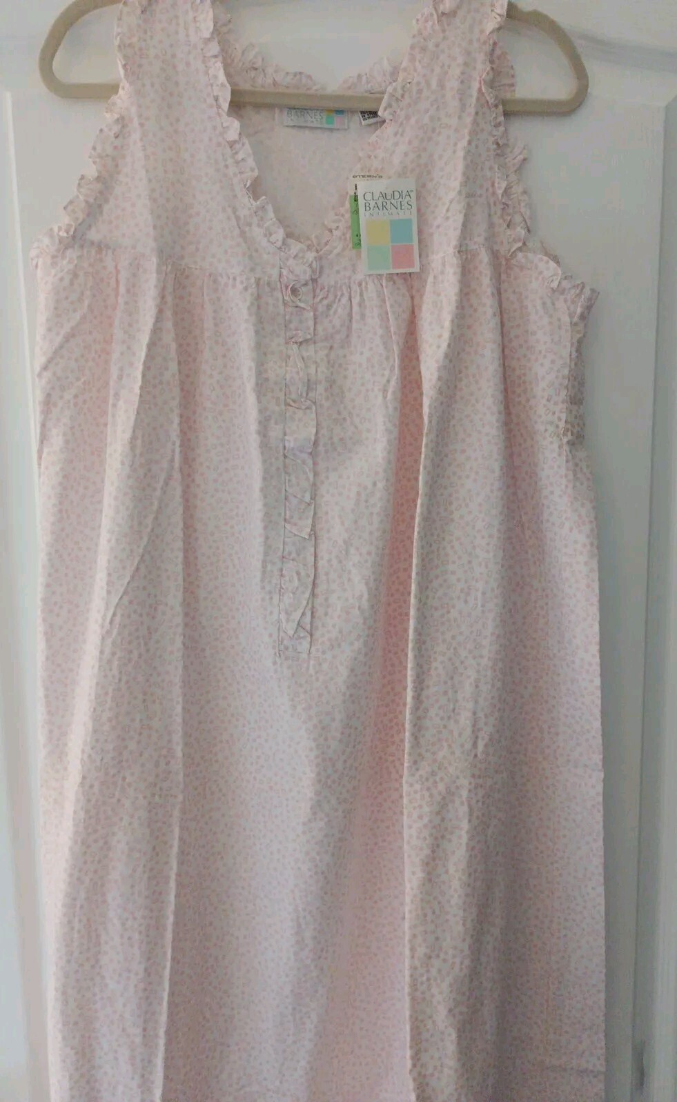 VTG 80s Claudia Barnes Intimate Long Cotton Night Gown Ruffle Hem Sz M, New Tags