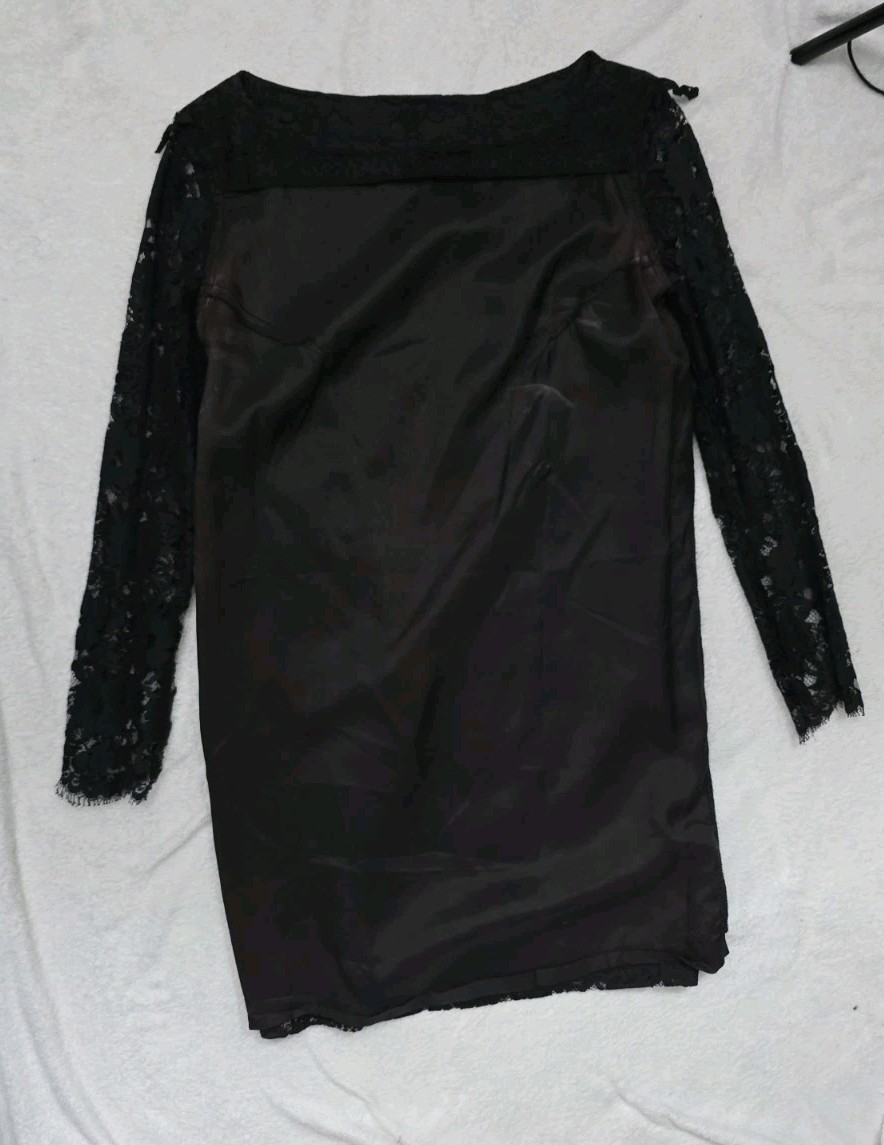 Vintage Henri Bendel Black And Red Lace Long Sleeve Dress, USA Made Tag Size 8