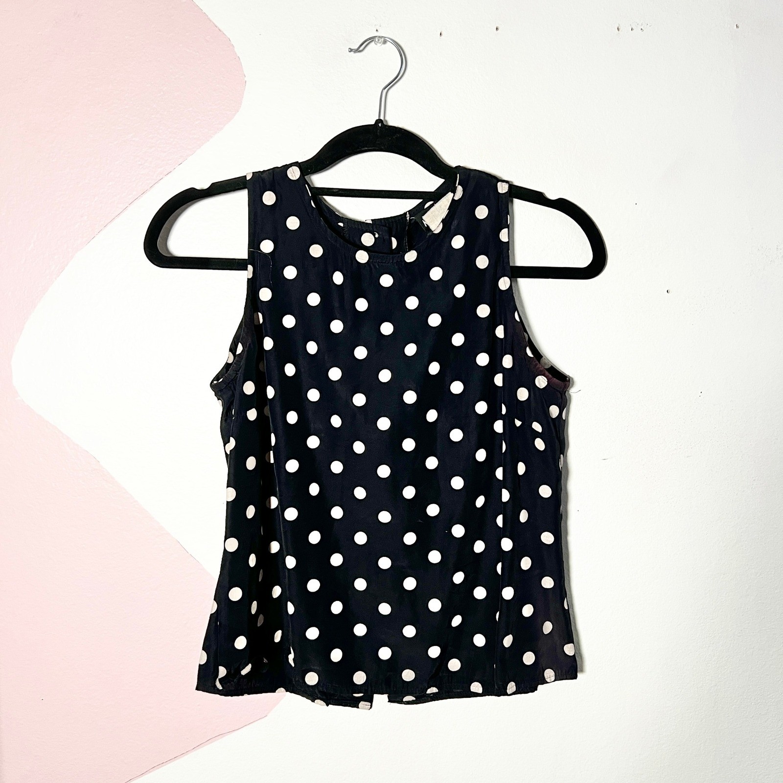 Vintage Y2K Black Polka Dot Tank Top Medium Preppy 90s Mod