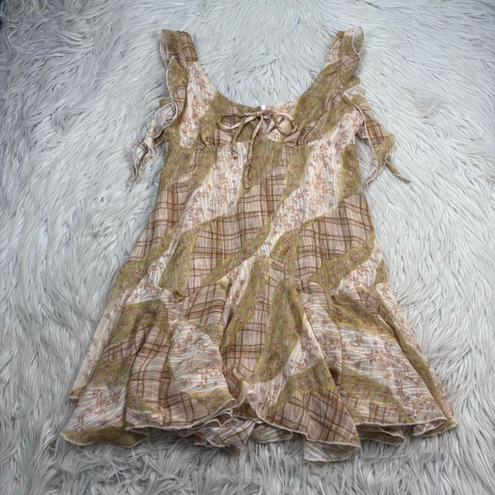 Nectar Clothing Women’s M Floral Plaid Ruffle Mini Dress Fairy Coquette Y2K