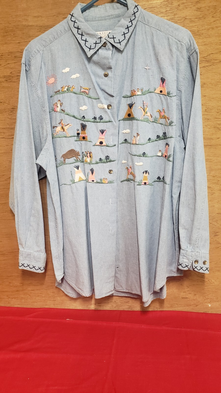 Cambridge Dry Goods Vintage Embroidered Native American Theme Button Up 16