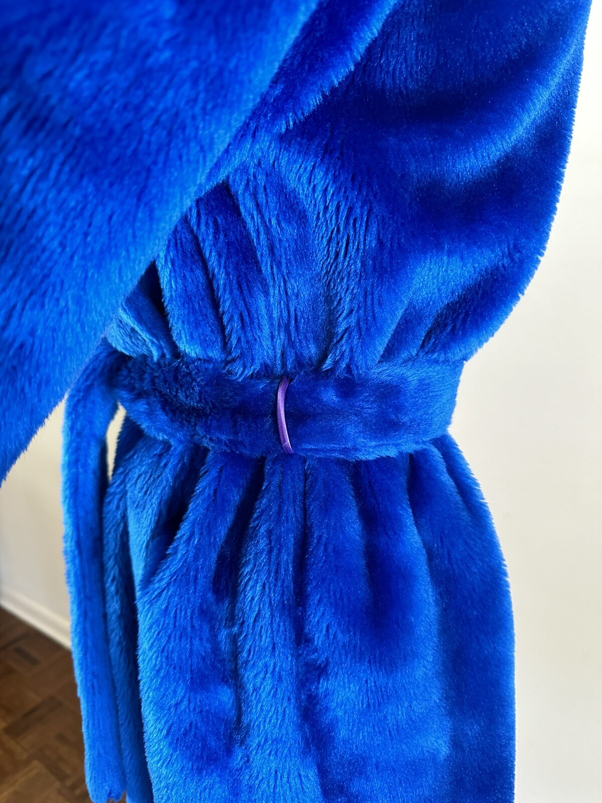 1970s Montgomery Ward Electric Blue Shag Robe Plush Faux Fur Belted Medium VTG
